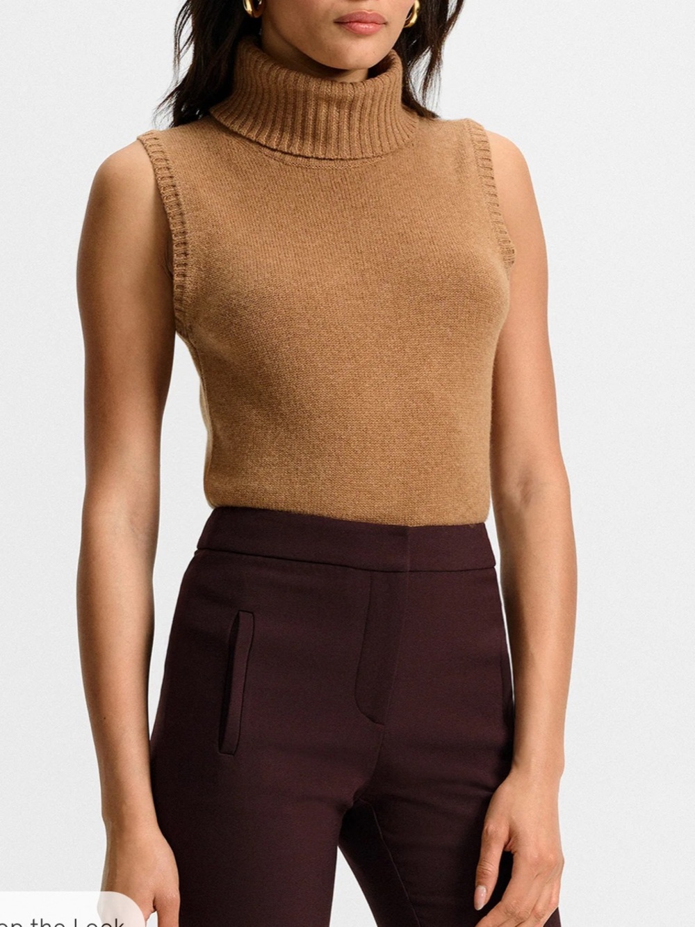 New- Neiman Marcus 100% Cashmere Camel Sleeveless Cowl Turtleneck  Soft Sweater